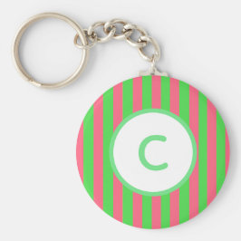 Roze en groene streep Monogram sleutelhanger