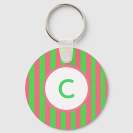 Roze en groene streep-monogram-sleutelhanger sleutelhanger
