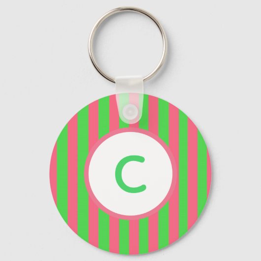 Roze en groene streep-monogram-sleutelhanger sleutelhanger (Voorkant)
