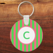 Roze en groene streep-monogram-sleutelhanger sleutelhanger (Voorkant)