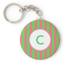 Roze en groene streep-monogram-sleutelhanger