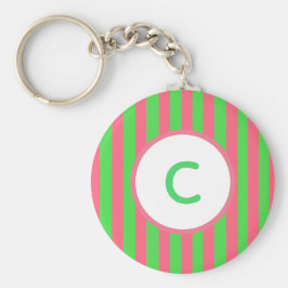 Roze en groene streep-monogram-sleutelhanger sleutelhanger
