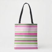 Roze en groene streep tote bag (Voorkant)