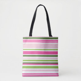 Roze en groene streep tote bag