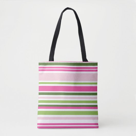 Roze en groene streep tote bag (Voorkant)