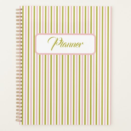 Roze en groene streepplanner planner (Voorkant)
