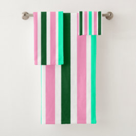 Roze en groene strepen bad handdoek