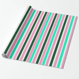 Roze en groene strepen  cadeaupapier