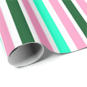 Roze en groene strepen  cadeaupapier (Rol Hoek)