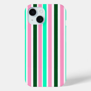 Roze en groene strepen iPhone 15 case