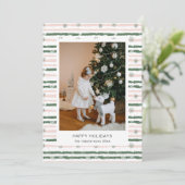 Roze en groene strepen foto kerstkaart (Staand voorkant)