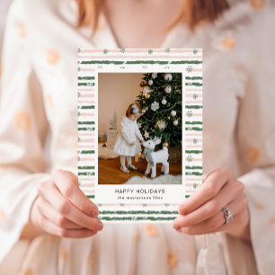 Roze en groene strepen foto kerstkaart