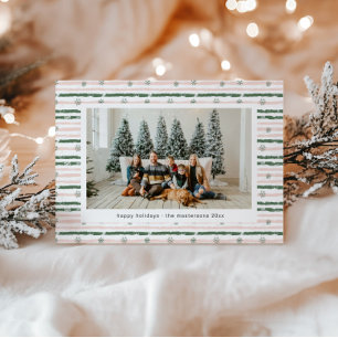 Roze en groene strepen foto kerstkaart