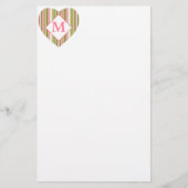 Roze en groene strepen gepersonaliseerd monogram briefpapier (Voorkant)