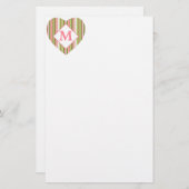 Roze en groene strepen gepersonaliseerd monogram briefpapier (Voorkant / Achterkant)
