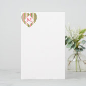 Roze en groene strepen gepersonaliseerd monogram briefpapier (Staand voorkant)