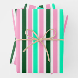 Roze en groene strepen inpakpapier vel
