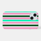 Roze en groene strepen iPhone 15 case (Achterkant horizontaal)