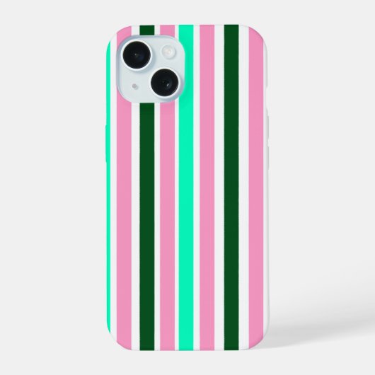 Roze en groene strepen iPhone 15 case (Achterkant)