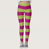 Roze en groene strepen leggings (Voorkant)