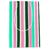 Roze en groene strepen medium cadeauzakje (Voorkant)