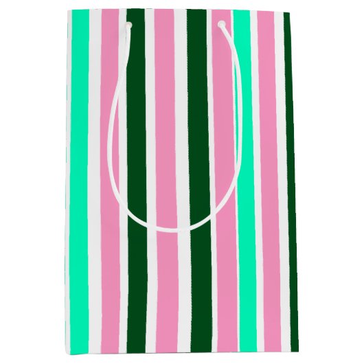 Roze en groene strepen medium cadeauzakje (Voorkant)