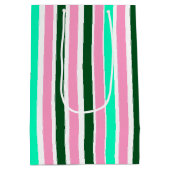 Roze en groene strepen medium cadeauzakje (Achterkant)