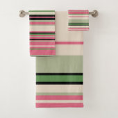 Roze en groene strepen midden-eeuwse moderne bad handdoek (Insitu)