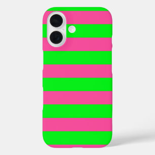 Roze en groene strepen ontwerp iPhone 16 hoesje
