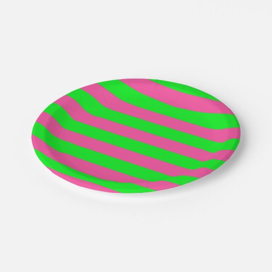 Roze en groene strepen ontwerp papieren bordje (Gekanteld)