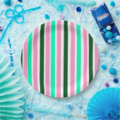 Roze en groene strepen papieren bordje (Feest)