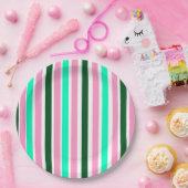 Roze en groene strepen papieren bordje (Feest)