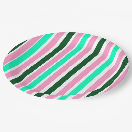 Roze en groene strepen papieren bordje (Gekanteld)