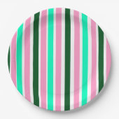Roze en groene strepen papieren bordje (Voorkant)