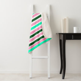 Roze en groene strepen sherpa deken