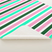 Roze en groene strepen sherpa deken (3/4)