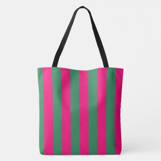 Roze en groene strepen tote bag (Achterkant)