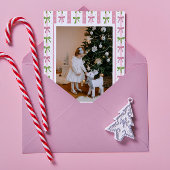 Roze en groene strikken behang Foto Kerstkaart