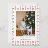 Roze en groene strikken behang Foto Kerstkaart (Voorkant)