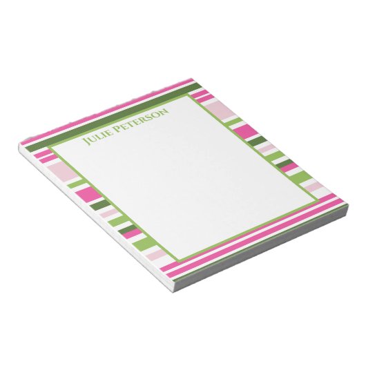 Roze en Groene Stripe Blocnote (Schuin)