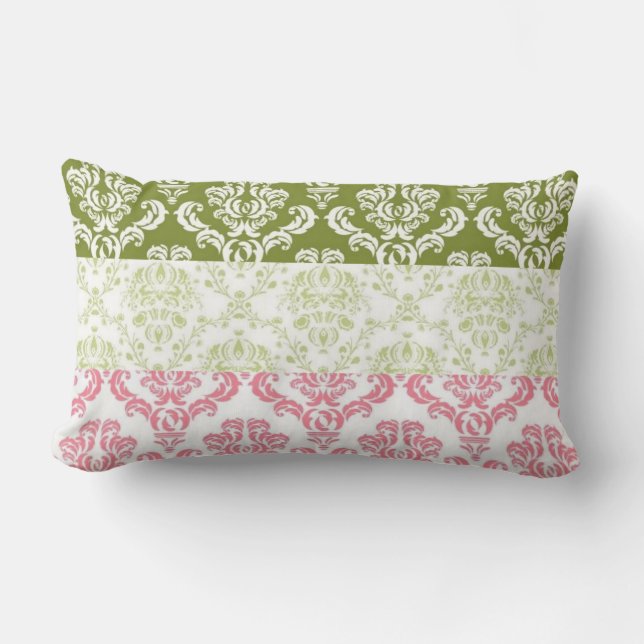 Roze en groene Stripe Damask Kussen (Voorkant)
