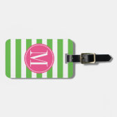 Roze en groene stripes op aangepast monogram bagagelabel (Voorkant horizontaal)
