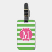 Roze en groene stripes op aangepast monogram bagagelabel (Voorkant verticaal)