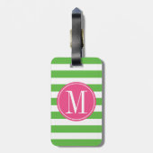 Roze en groene stripes op aangepast monogram bagagelabel (Achterkant verticaal)