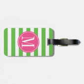 Roze en groene stripes op aangepast monogram bagagelabel (Achterkant horizontaal)