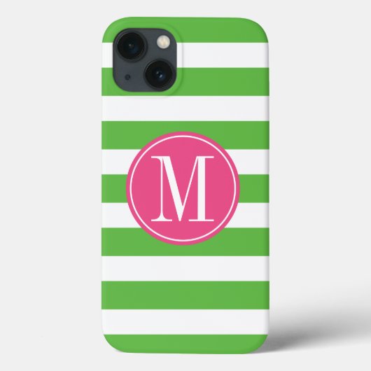 Roze en groene stripes op aangepast monogram Case-Mate iPhone case (Achterkant)
