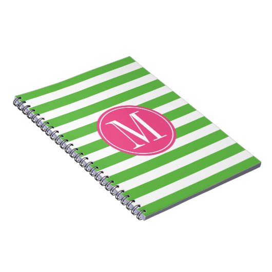 Roze en groene stripes op aangepast monogram notitieboek (Rechterzijde)