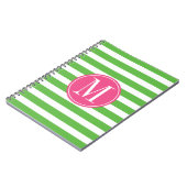Roze en groene stripes op aangepast monogram notitieboek (Linkerzijde)