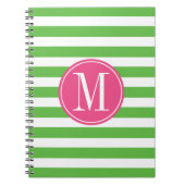 Roze en groene stripes op aangepast monogram notitieboek (Voorkant)