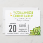 Roze en groene Succulent Modern Typography Wedding Kaart (Voorkant)